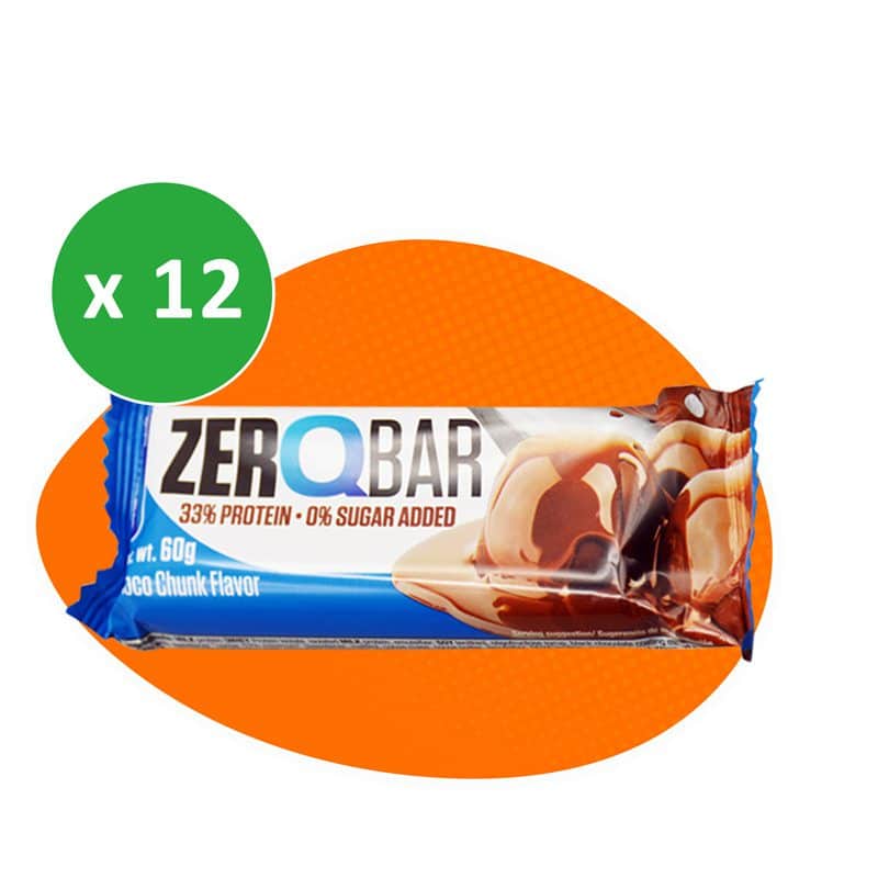 پکیج شکلات پروتئین بار کوامترکس مدل ZERO BAR تیکه شکلاتی 60 گرمی بسته 12 عددی