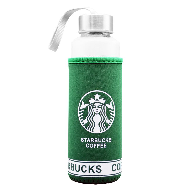 فلاسک استارباکس مدل Coffee شیشه ای کاوردار ظرفیت 0.4 لیتر