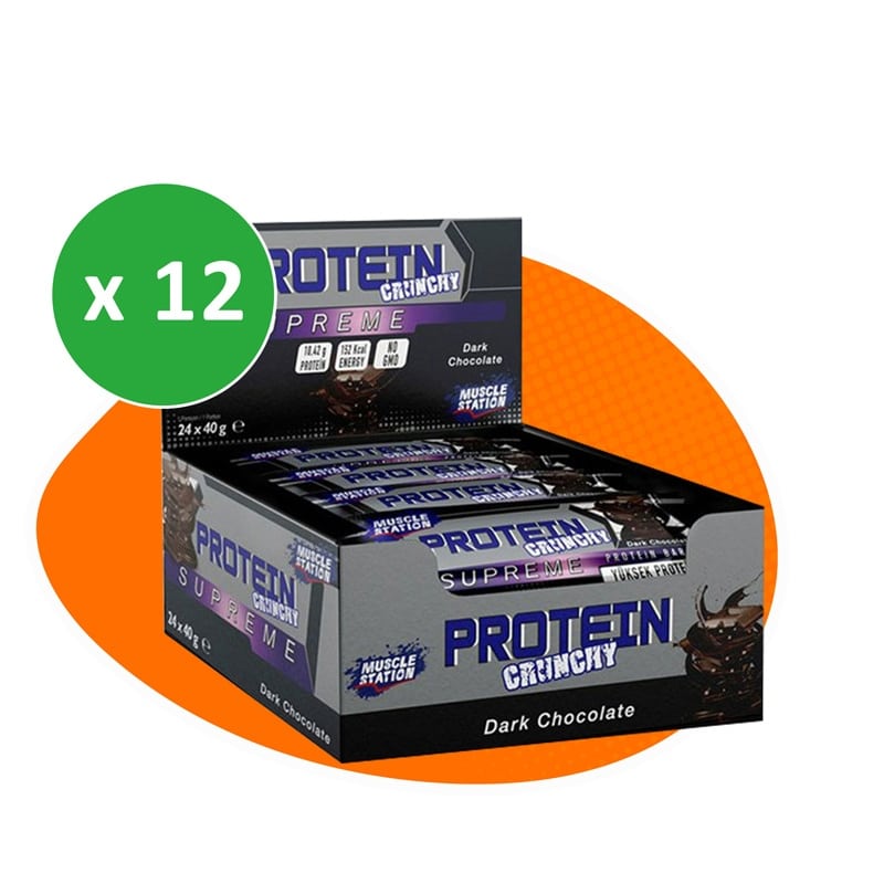 پکیج شکلات پروتئین بار ماسل استیشن مدل سوپریم دارک 40 گرمی بسته  12 عددی