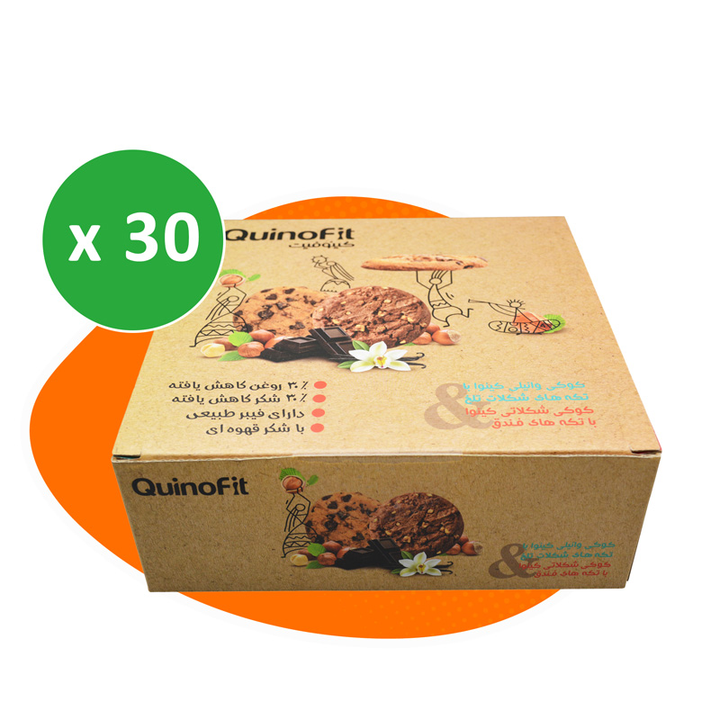 پکیج کوکی کینوفیت دو طعم وانیلی و شکلاتی 555 گرمی بسته 30 عددی
