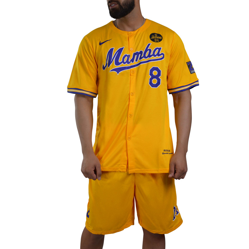 ست تیشرت و شلوارک بیسبالی مردانه لیکرز مدل Dri Fit-2A0761 زرد