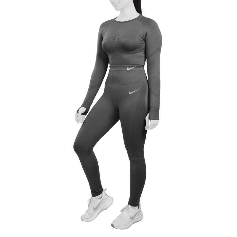 ست نیم تنه کراپ و لگ سیملس ورزشی زنانه نایک مدل EMR-2B1476 طوسی تیره