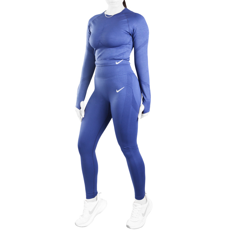 ست نیم تنه کراپ و لگ سیملس ورزشی زنانه نایک مدل EMR-2B1476 آبی تیره