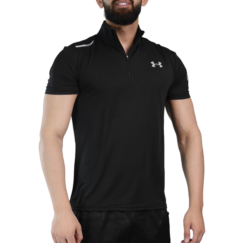 تیشرت نیم زیپ ورزشی مردانه آندر آرمور مدل Run-heat gear-573 مشکی