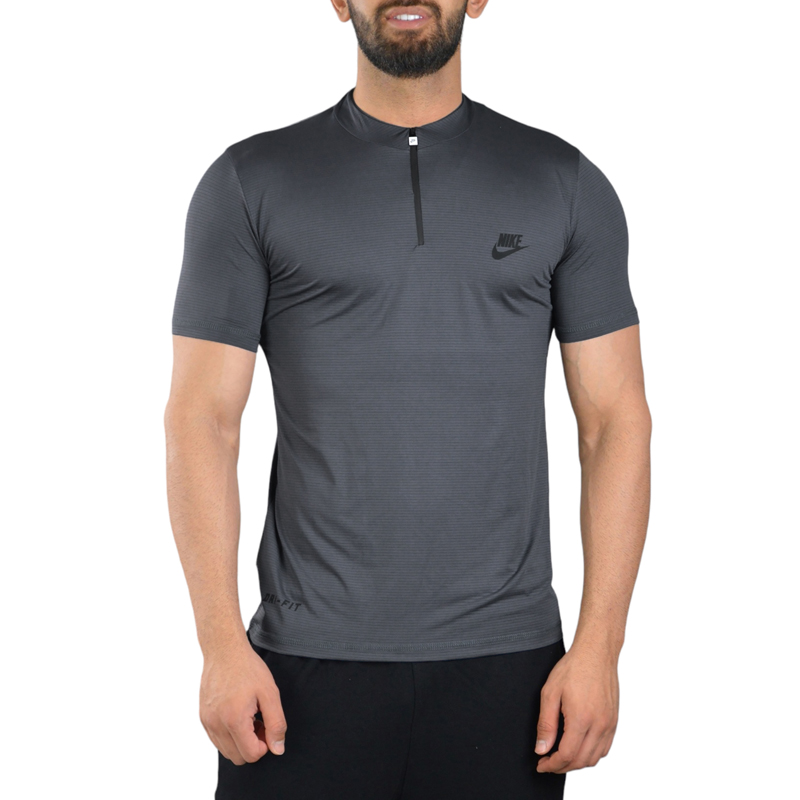 تیشرت نیم زیپ ورزشی مردانه نایک مدل VHD-DRI FIT-3C292 طوسی تیره