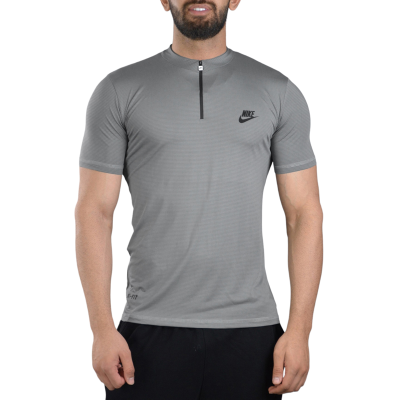 تیشرت نیم زیپ ورزشی مردانه نایک مدل VHD-DRI FIT-3C292 طوسی روشن