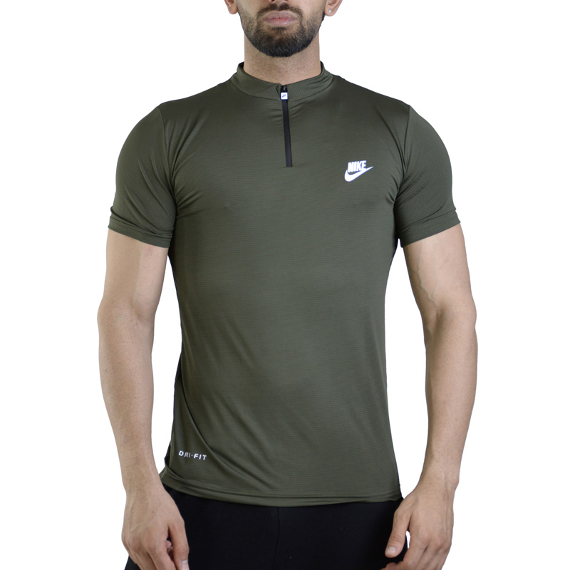 تیشرت نیم زیپ ورزشی مردانه نایک مدل VHD-DRI FIT-3C292 یشمی
