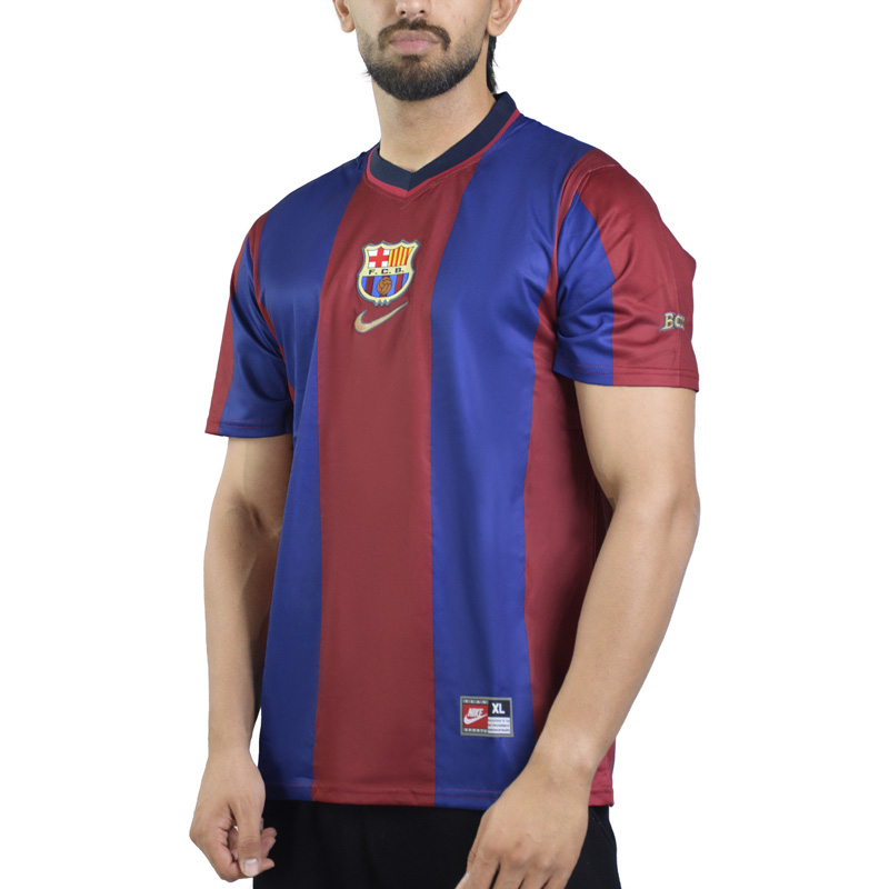 تیشرت فوتبالی پلیری بارسلونا مدل Nike-1998-99 آبی قرمز (7)